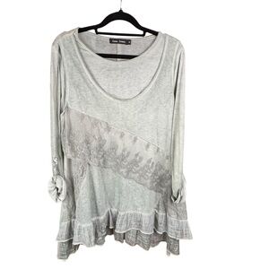 Casual Express Green Ruffled and lace detailing Roll tab sleeves flowy Tunic